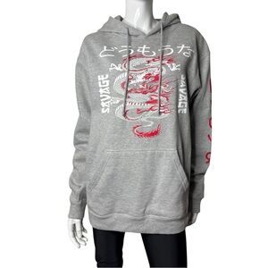 Return To Sender Grey‎ Long Sleeve Graphic “Savage” Dragon Hoodie Sweatshirt